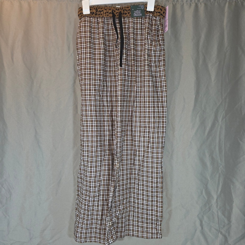 Wild Fable Brown Plaid Pajama Pants High Rise Wide Leg Brushed Cotton M NEW